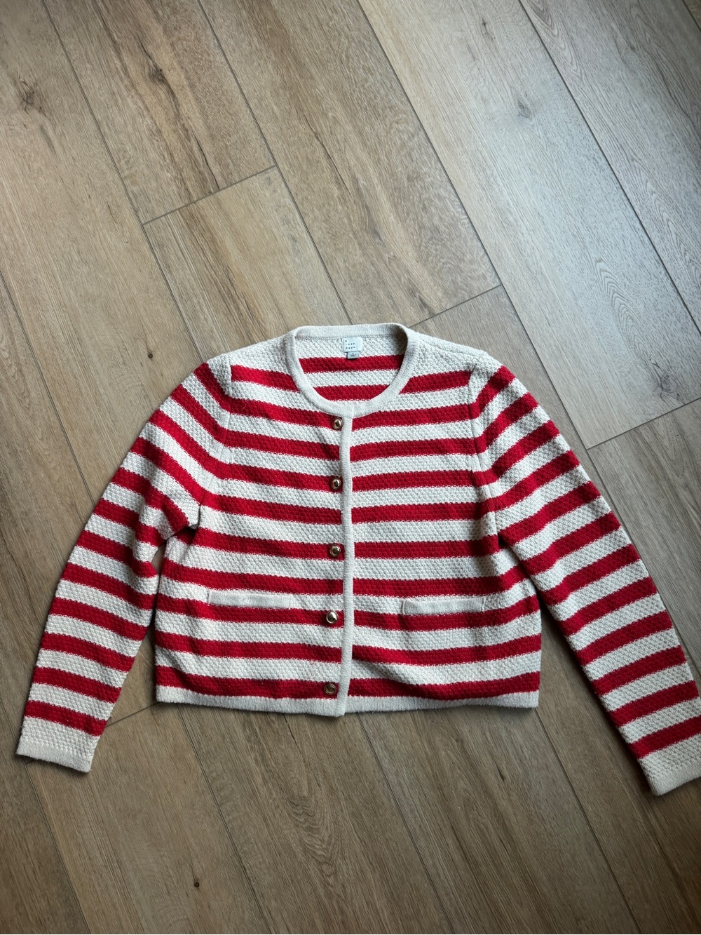 A New Day Red and Cream Striped Button-Front Cardigan